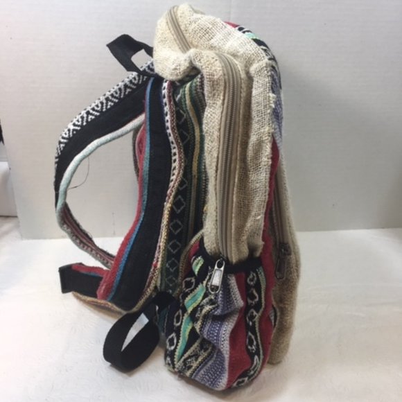 100% Pure Hemp BOHO Backpack MultiColored Adjustable From Nepal Handmade - Picture 3 of 13